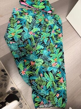 art class Black Tropical Leaf Kids Swim Coverup with Green & Teal Foliage